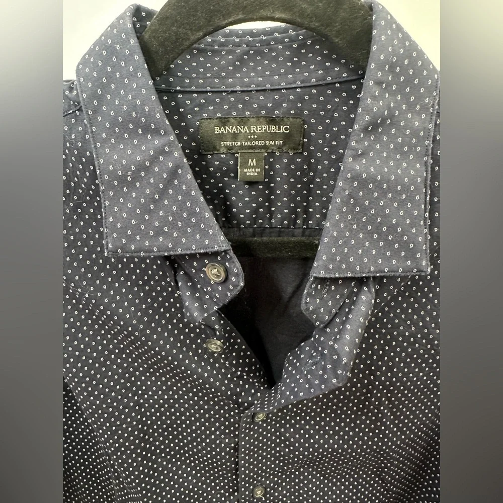 Banana Republic Stretch tailored slim fit navy printed button down shirt size M
